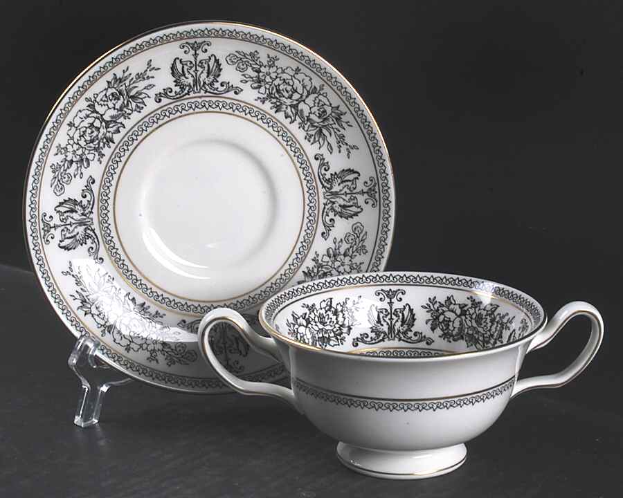 Columbia Black Footed Cream Soup Bowl & Saucer Set by Wedgwood-1