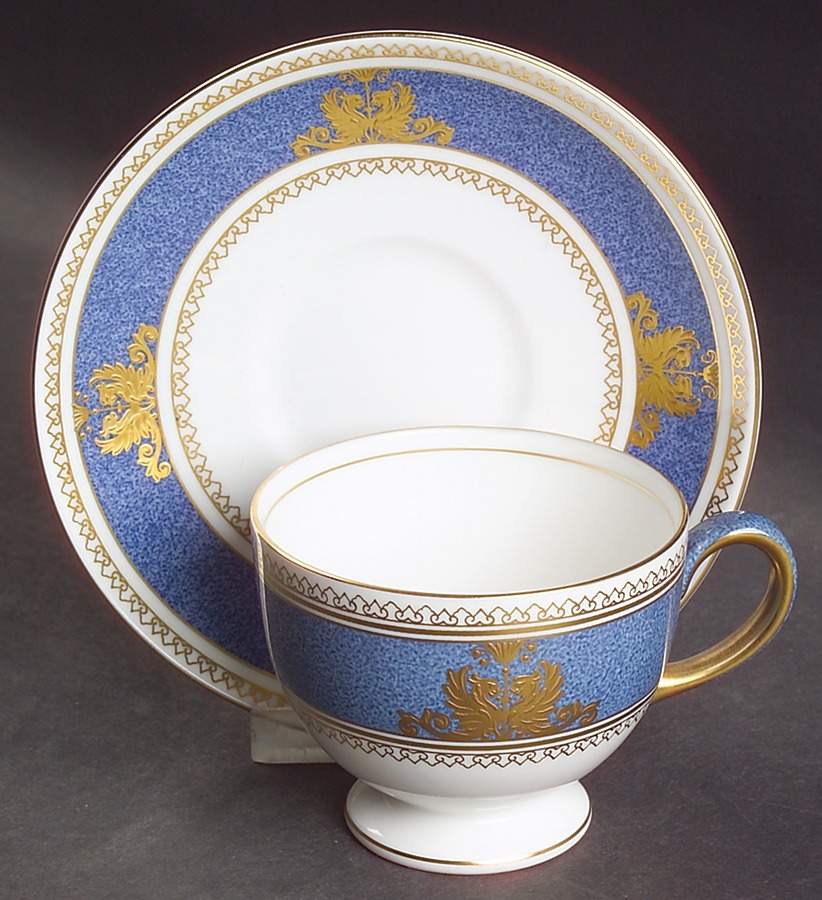 Columbia Powder Blue Rim (White Center) Footed Cup & Saucer Set by Wedgwood-1