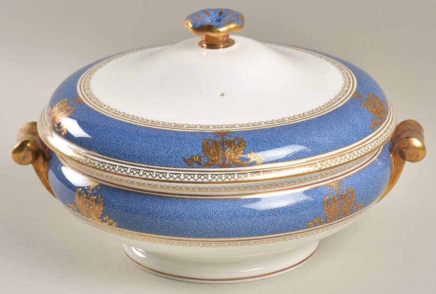 Columbia Powder Blue Rim (White Center) Round Covered Vegetable by Wedgwood-1