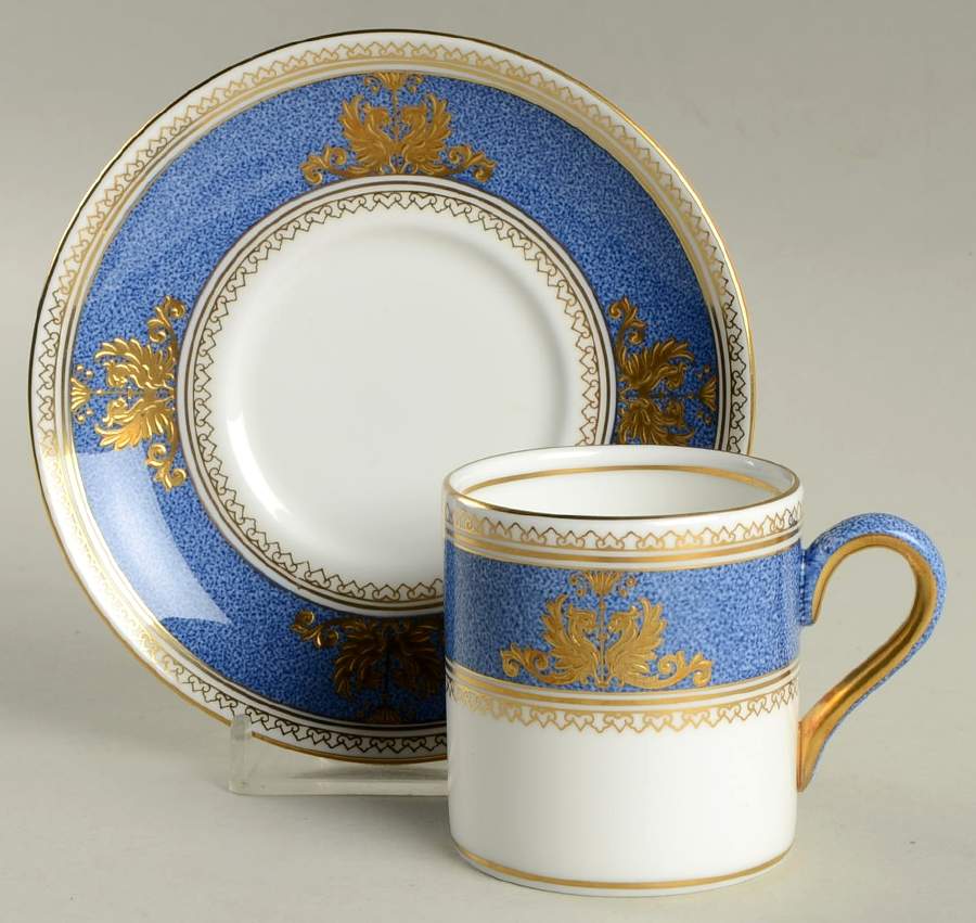 Columbia Powder Blue Rim (White Center) Bond Shape Demitasse Cup and Saucer Set by Wedgwood-1