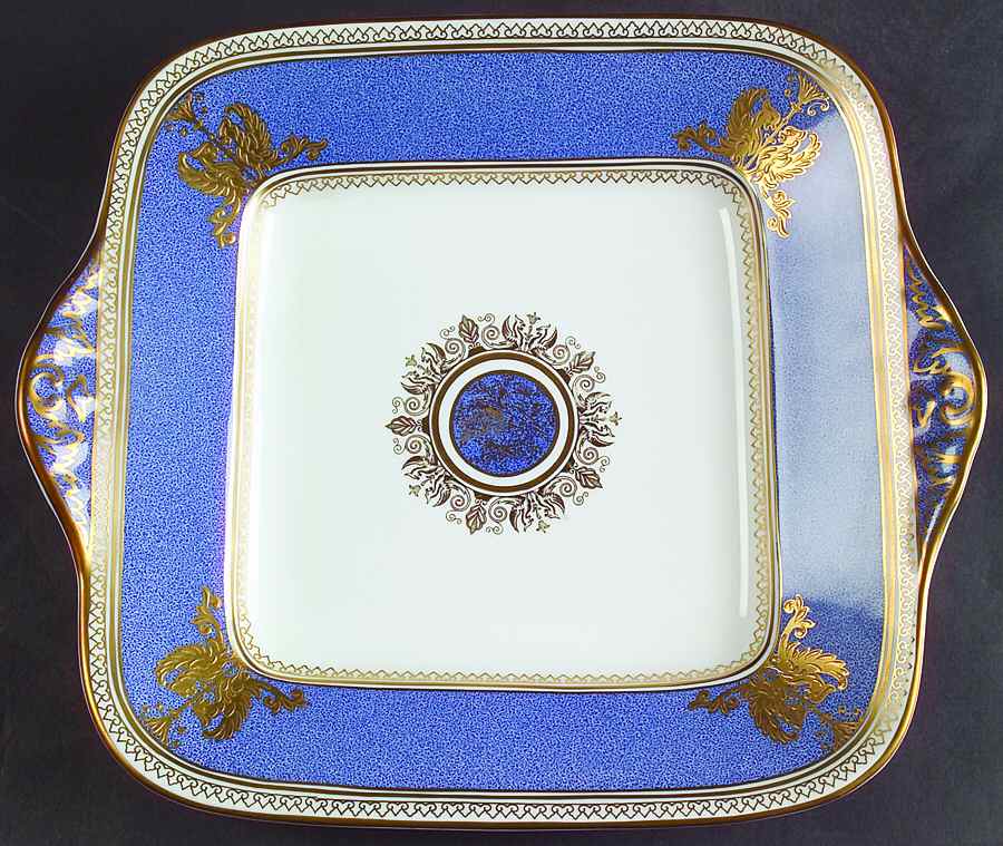 Columbia Powder Blue Rim (White Center) Square Handled Cake Plate by Wedgwood-1