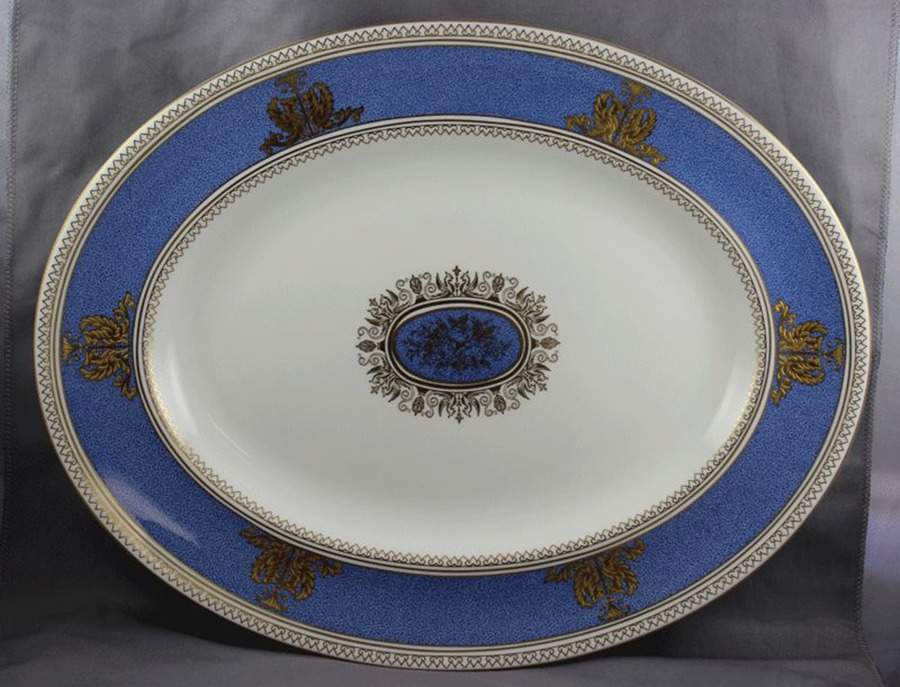 Columbia Powder Blue Rim (White Center) 14" Oval Serving Platter by Wedgwood-1