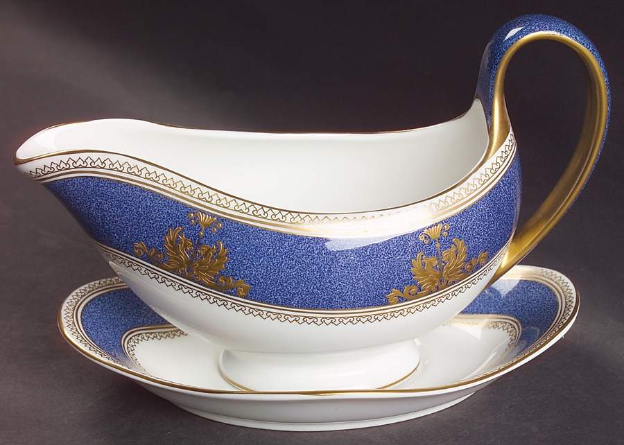 Columbia Powder Blue Rim (White Center) Gravy Boat & Underplate by Wedgwood-1