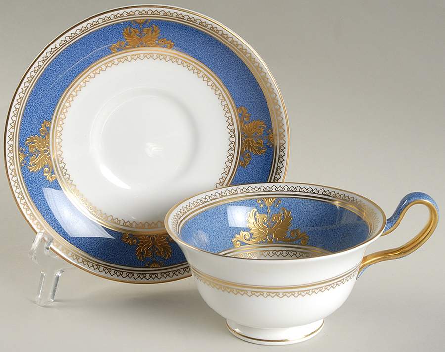 Columbia Powder Blue Rim (White Center) Footed Cup & Saucer Set by Wedgwood-1