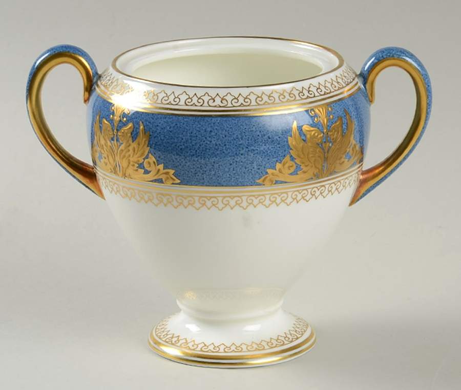Columbia Powder Blue Rim (White Center) Globe Shape Sugar Bowl No Lid by Wedgwood-1