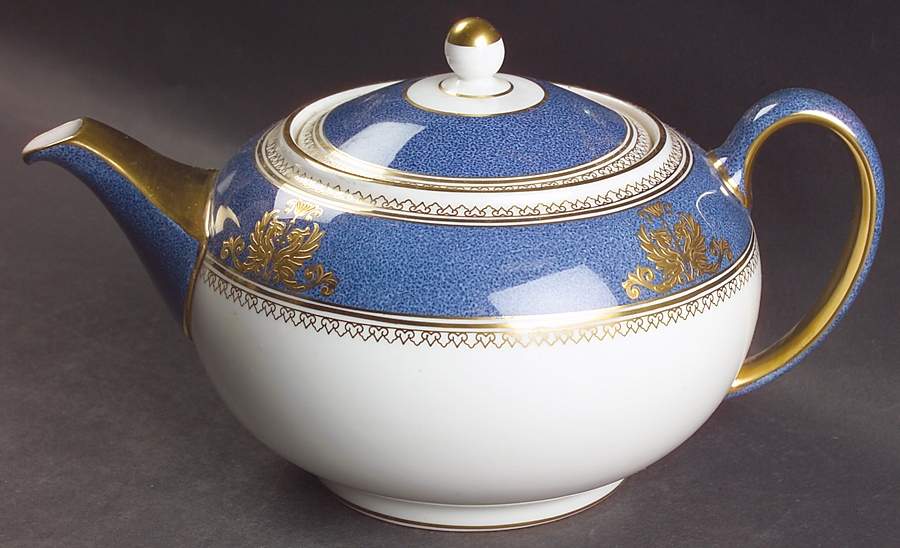 Columbia Powder Blue Rim (White Center) Teapot & Lid by Wedgwood-1
