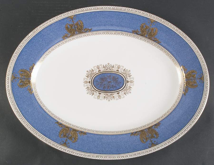 Columbia Powder Blue Rim (White Center) 17" Oval Serving Platter by Wedgwood-1