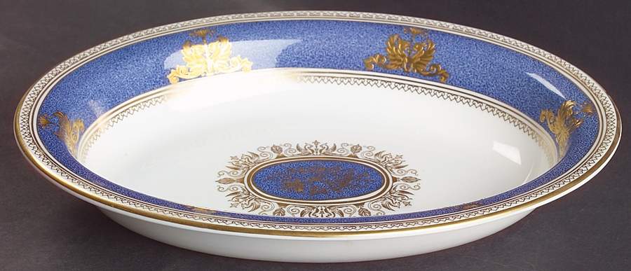 Columbia Powder Blue Rim (White Center) 10" Oval Vegetable Bowl by Wedgwood-1