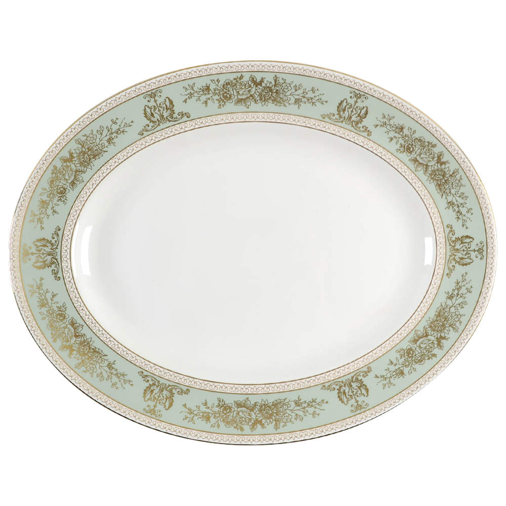 Columbia Sage Green Rim 13" Oval Serving Platter by Wedgwood-1