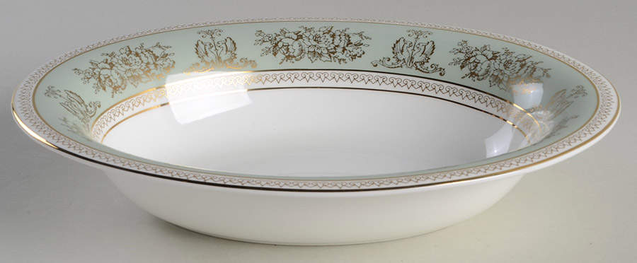 Columbia Sage Green Rim 9" Oval Vegetable Bowl by Wedgwood-1