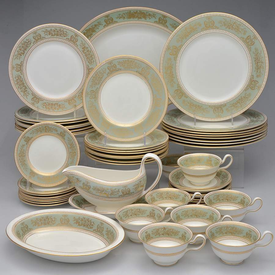 Columbia Sage Green Rim 52 Piece Estate Set by Wedgwood-1