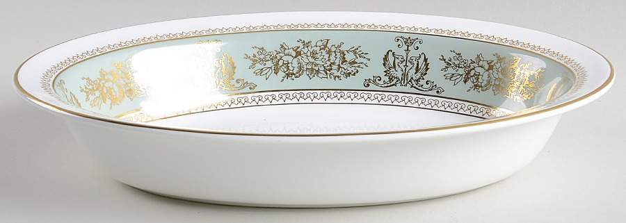 Columbia Sage Green Rim 11" Oval Vegetable Bowl by Wedgwood-1