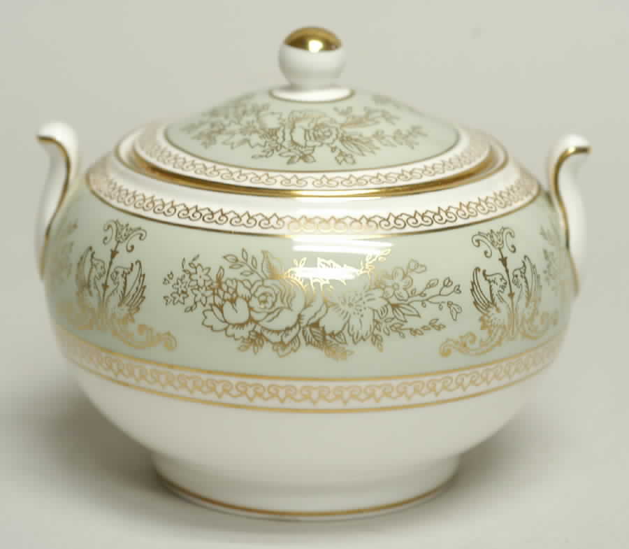 Columbia Sage Green Rim 146 Shape Sugar Bowl & Lid by Wedgwood-1