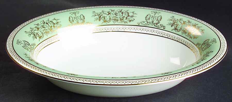 Columbia Sage Green Rim 10" Oval Vegetable Bowl by Wedgwood-1