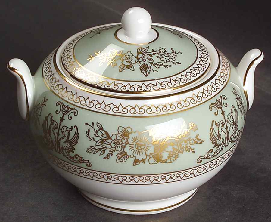 Columbia Sage Green Rim Mini 146 Shape Sugar Bowl & Lid by Wedgwood-1