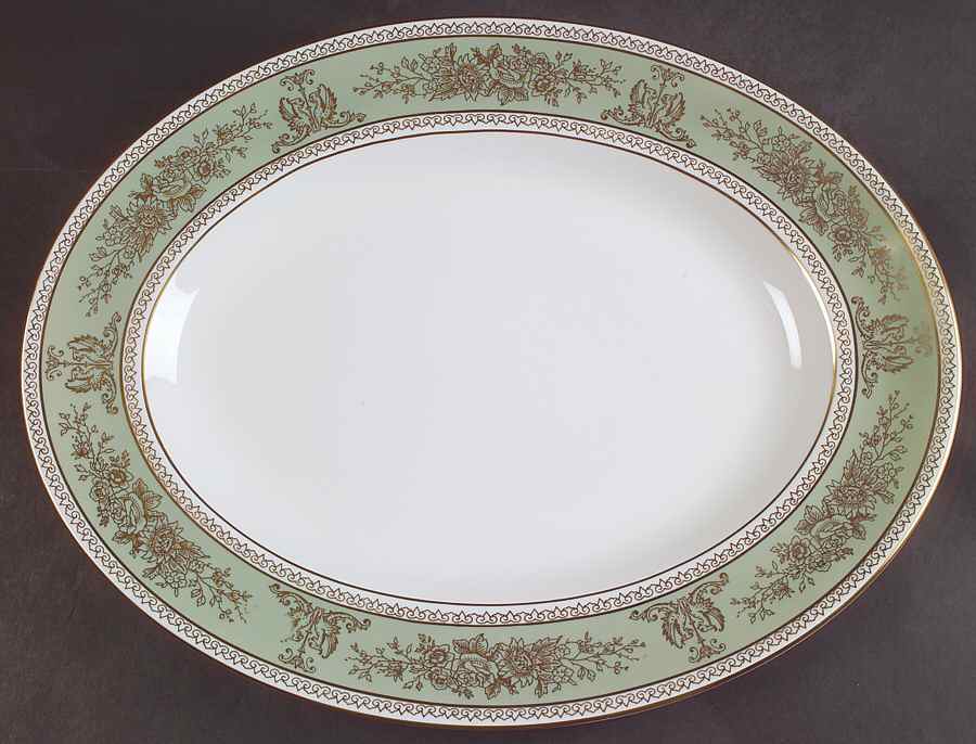 Columbia Sage Green Rim 14" Oval Serving Platter by Wedgwood-1