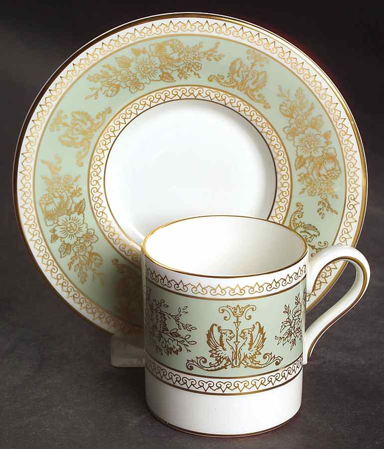 Columbia Sage Green Rim Bond Shape Demitasse Cup and Saucer Set by Wedgwood-1