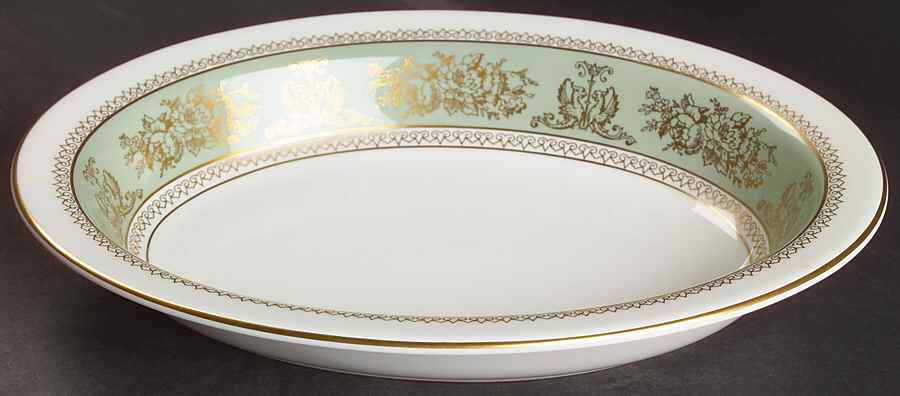 Columbia Sage Green Rim 10" Oval Vegetable Bowl by Wedgwood-1