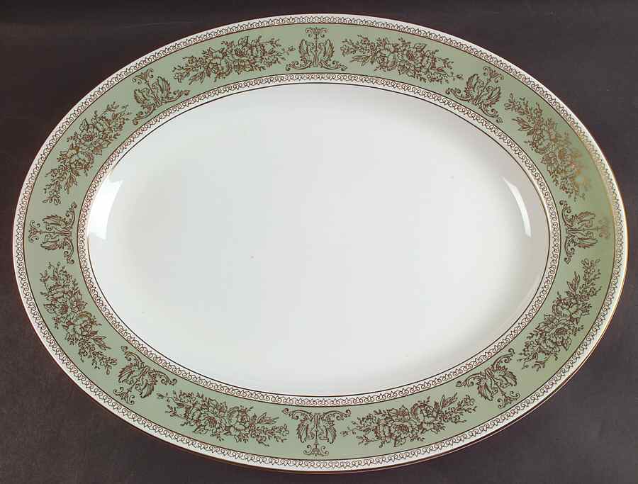 Columbia Sage Green Rim 17" Oval Serving Platter by Wedgwood-1