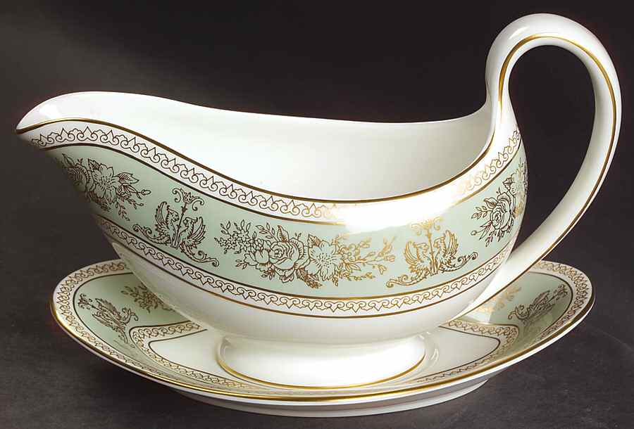 Columbia Sage Green Rim Gravy Boat & Underplate by Wedgwood-1
