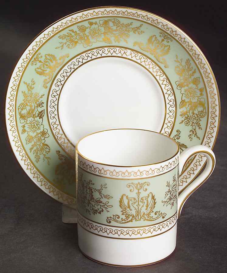 Columbia Sage Green Rim Bond Shape Demitasse Cup and Saucer Set by Wedgwood-1
