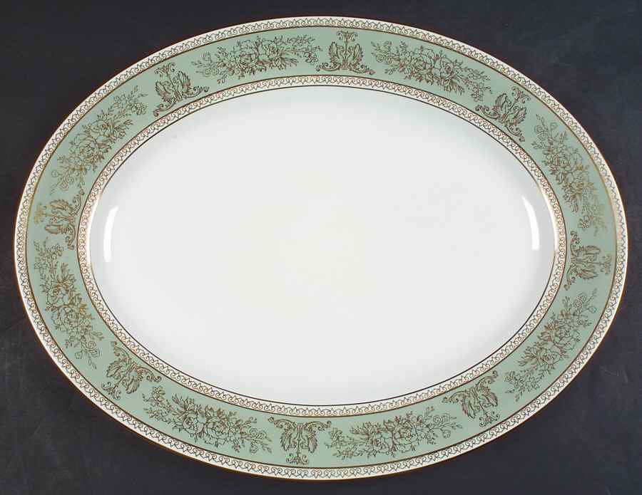Columbia Sage Green Rim 15" Oval Serving Platter by Wedgwood-1