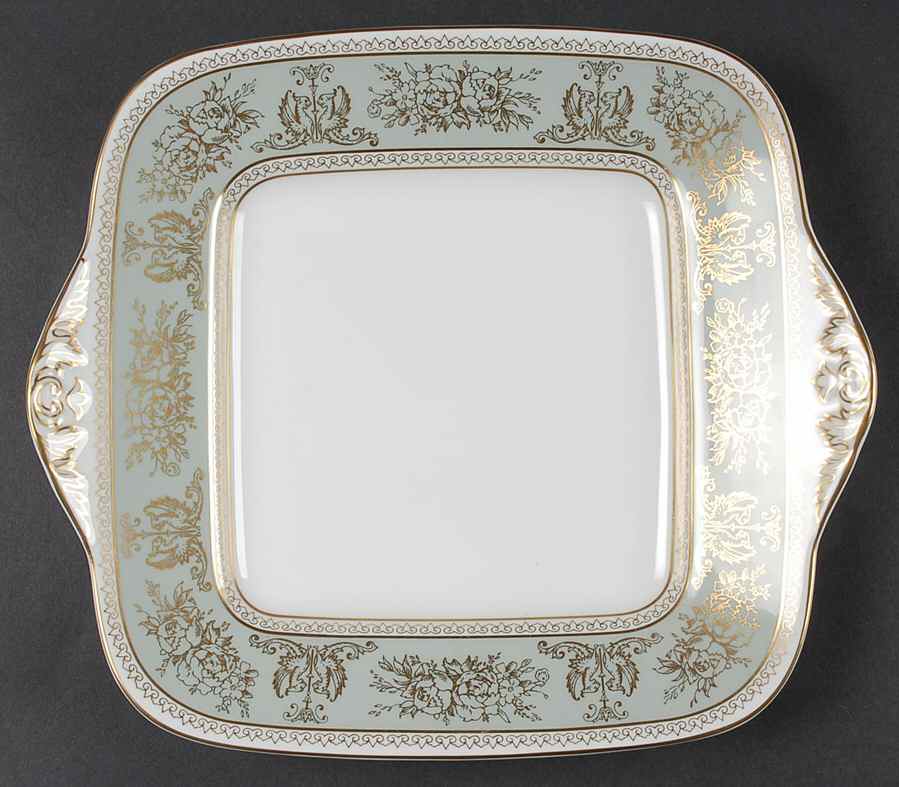 Columbia Sage Green Rim Square Handled Cake Plate by Wedgwood-1