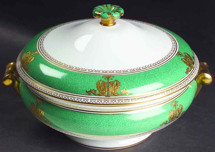 Columbia Powder Green Rim and Center Round Covered Vegetable by Wedgwood-1