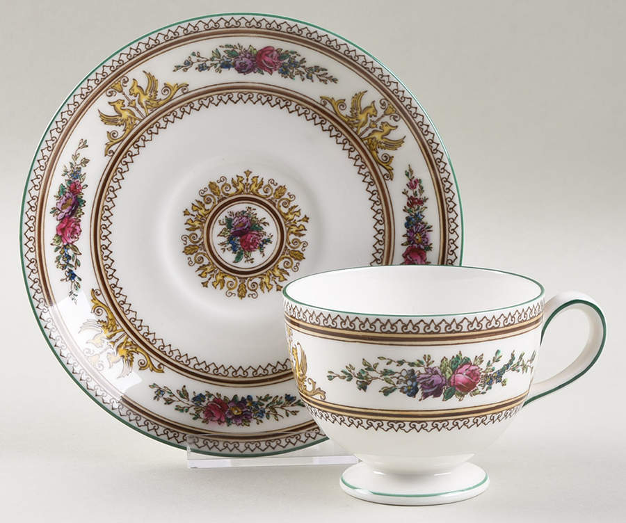 Columbia Ivory Body (Yellow Griffons) Leigh Shape Footed Cup & Saucer Set by Wedgwood-1