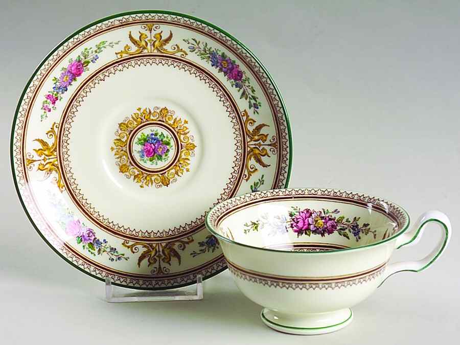 Columbia Ivory Body (Yellow Griffons) Peony Shape Footed Cup & Saucer Set by Wedgwood-1