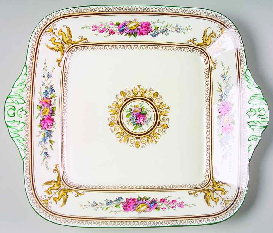 Columbia Ivory Body (Yellow Griffons) Square Handled Cake Plate by Wedgwood-1