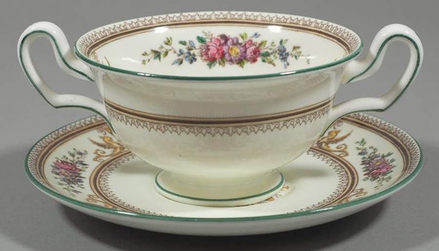 Columbia Ivory Body (Yellow Griffons) Footed Bouillon Cup & Saucer by Wedgwood-1