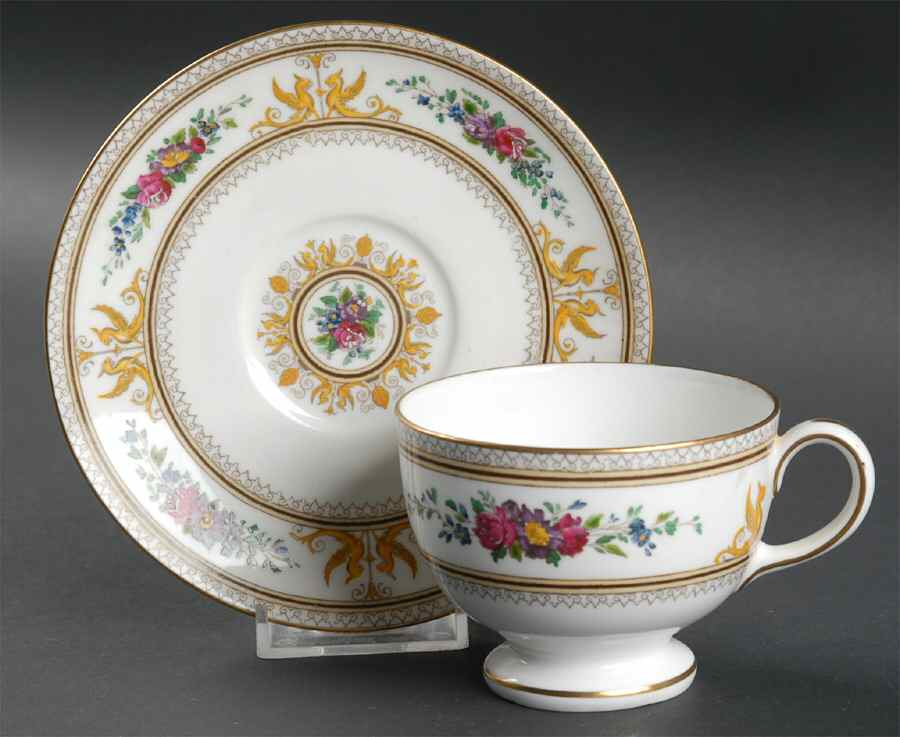 Columbia White (Gold Trim) Leigh Shape Footed Cup & Saucer Set by Wedgwood-1