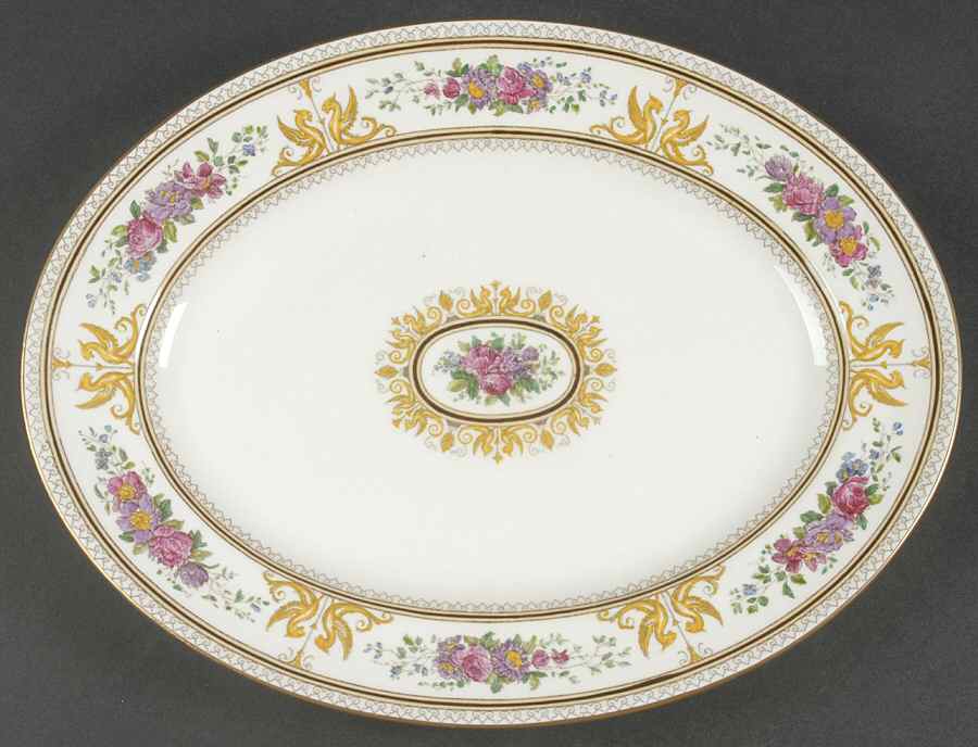 Columbia White (Gold Trim) 13" Oval Serving Platter by Wedgwood-1