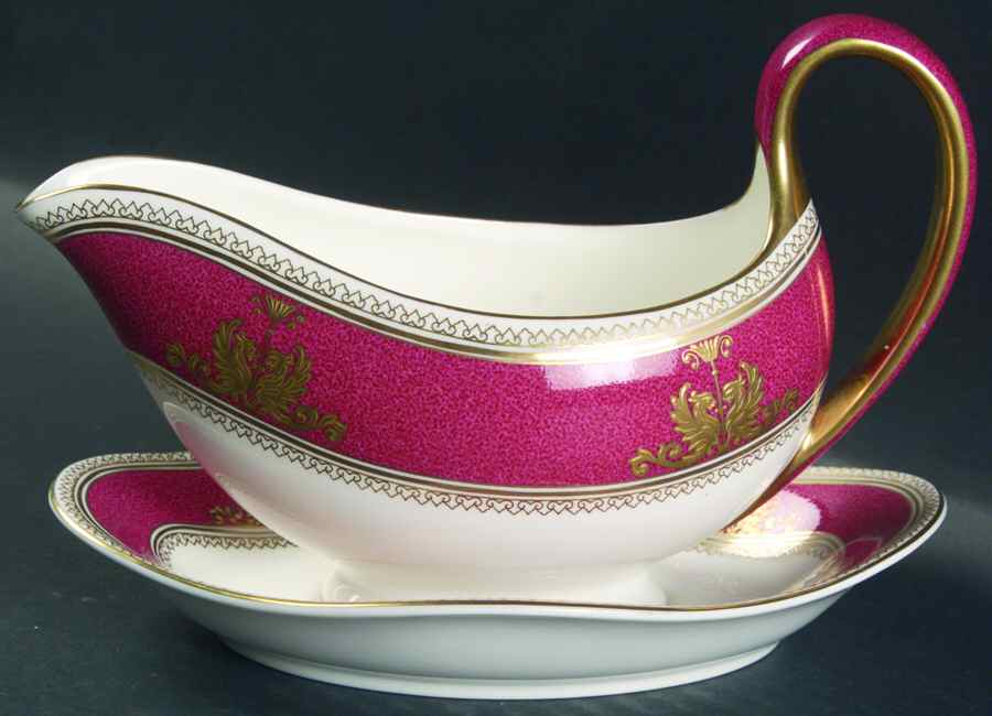 Columbia Powder Ruby (Rim and Center) Gravy Boat & Underplate by Wedgwood-1