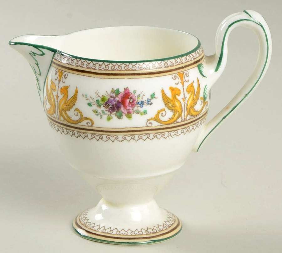 Columbia White (Center Medallion, Green Trim) Creamer by Wedgwood-1