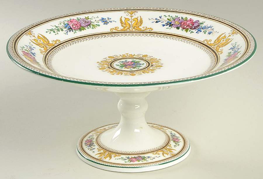 Columbia White (Center Medallion, Green Trim) Round Compote (Height X Width) by Wedgwood-1