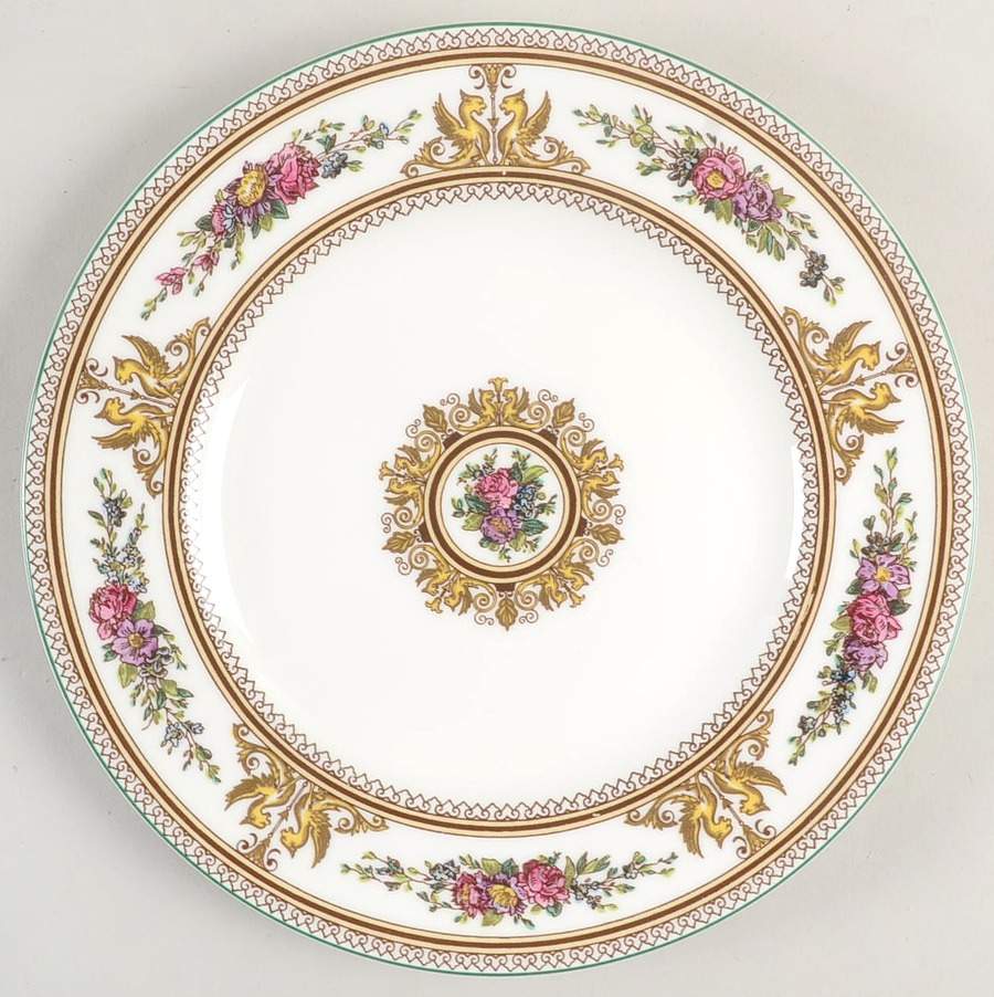 Columbia White (Center Medallion, Green Trim) Salad Plate by Wedgwood-1