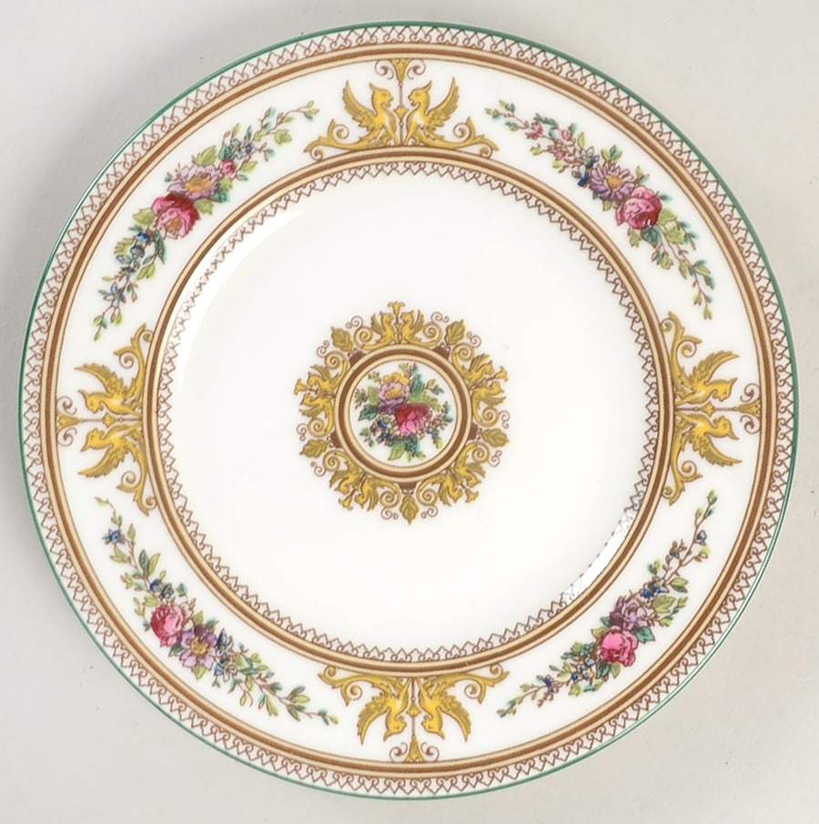 Columbia White (Center Medallion, Green Trim) Bread & Butter Plate by Wedgwood-1