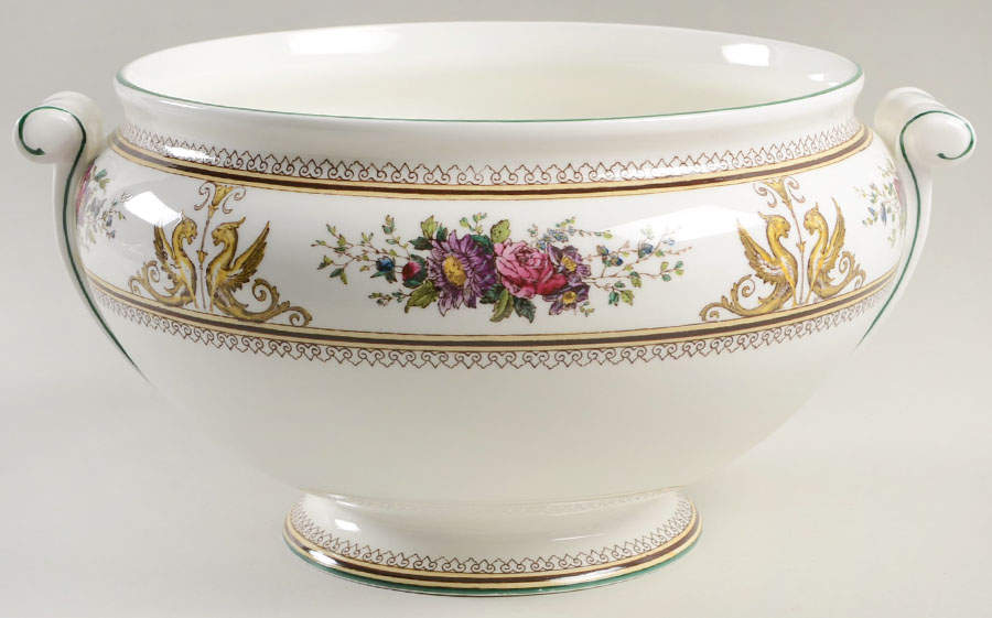 Columbia White (Center Medallion, Green Trim) Tureen No Lid by Wedgwood-1