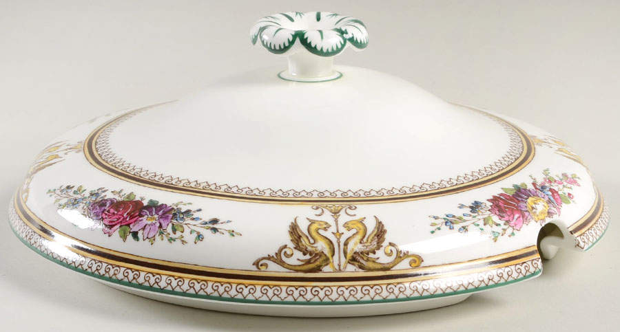 Columbia White (Center Medallion, Green Trim) Lid for Tureen by Wedgwood-1