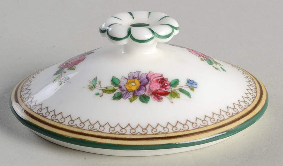 Columbia White (Center Medallion, Green Trim) Lid for Sugar Bowl by Wedgwood-1