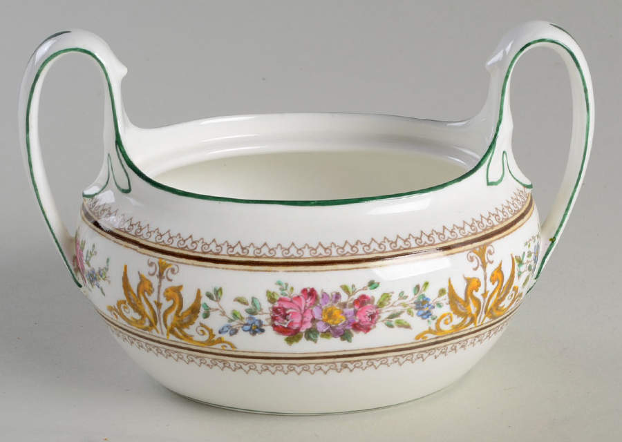 Columbia White (Center Medallion, Green Trim) Sugar Bowl No Lid by Wedgwood-1