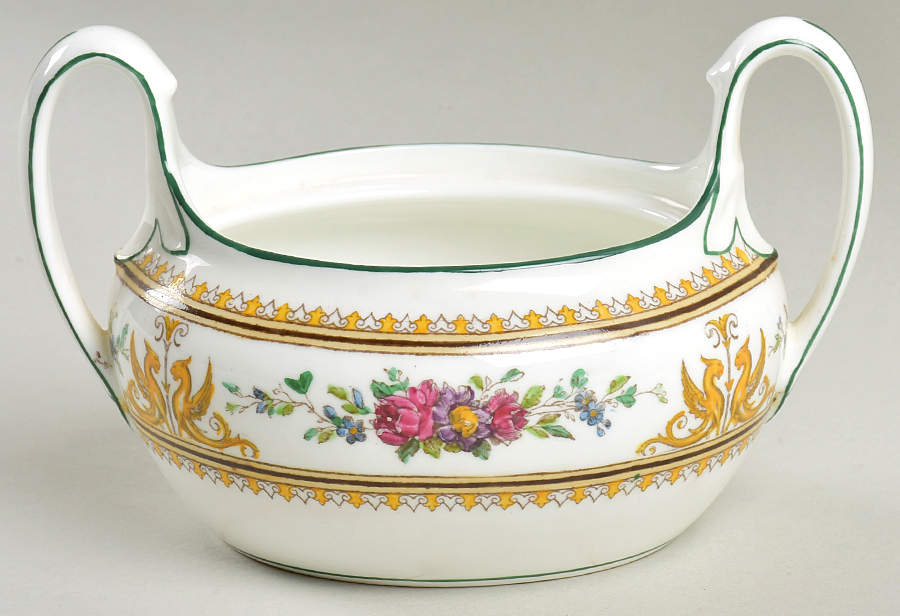 Columbia White (Center Medallion, Green Trim) Sugar Bowl No Lid by Wedgwood-1