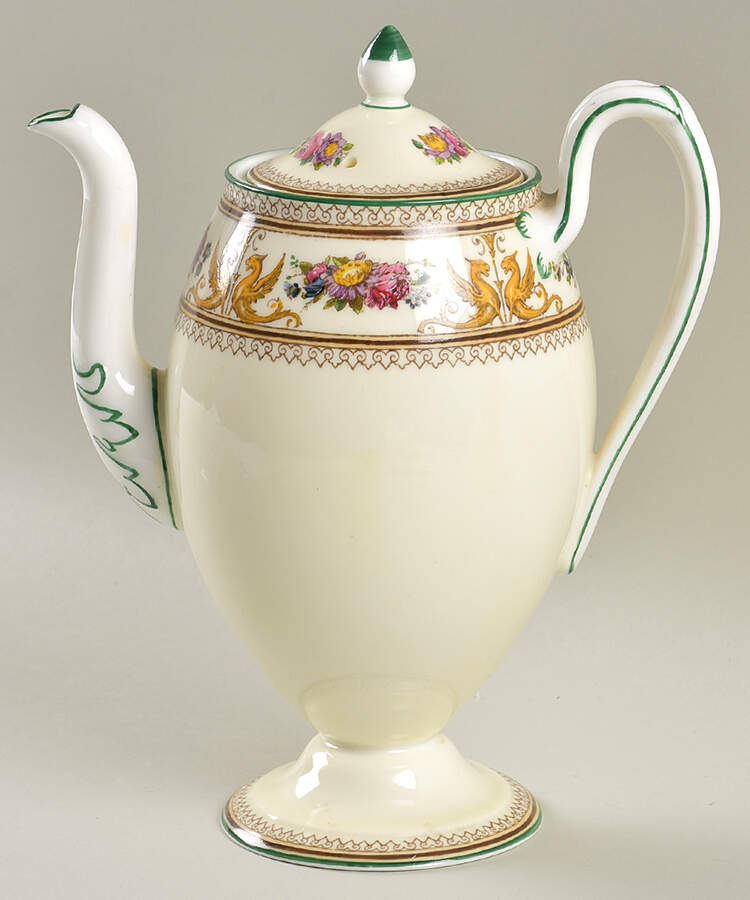 Columbia White (Center Medallion, Green Trim) Mini Coffee Pot & Lid by Wedgwood-1