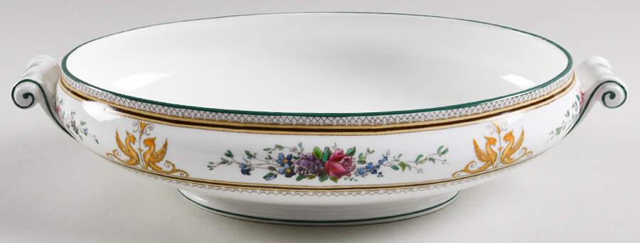 Columbia White (Center Medallion, Green Trim) Oval Vegetable No Lid by Wedgwood-1