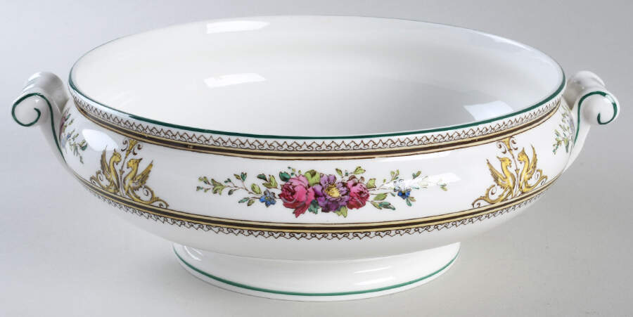Columbia White (Center Medallion, Green Trim) Round Vegetable No Lid by Wedgwood-1