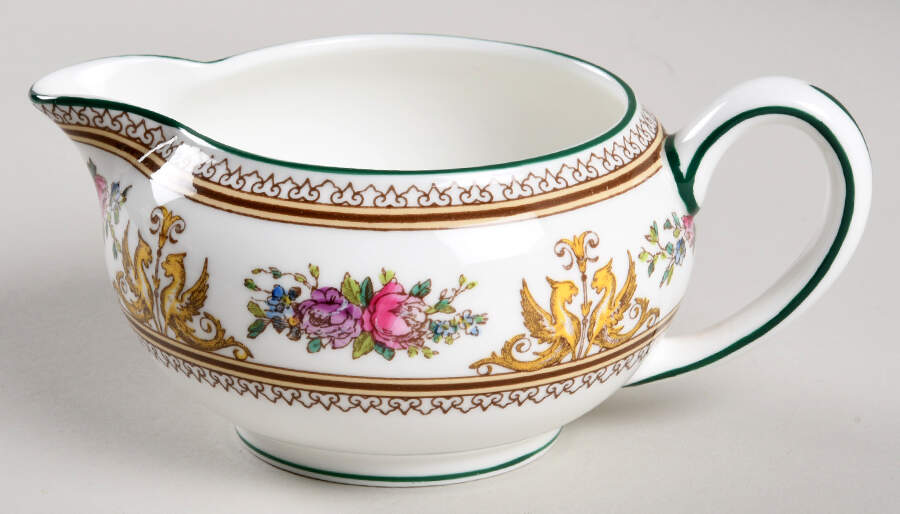 Columbia White (Center Medallion, Green Trim) Creamer by Wedgwood-1