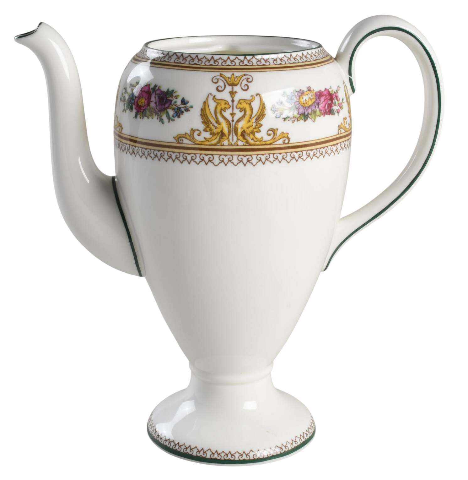 Columbia White (Center Medallion, Green Trim) Coffee Pot No Lid by Wedgwood-1