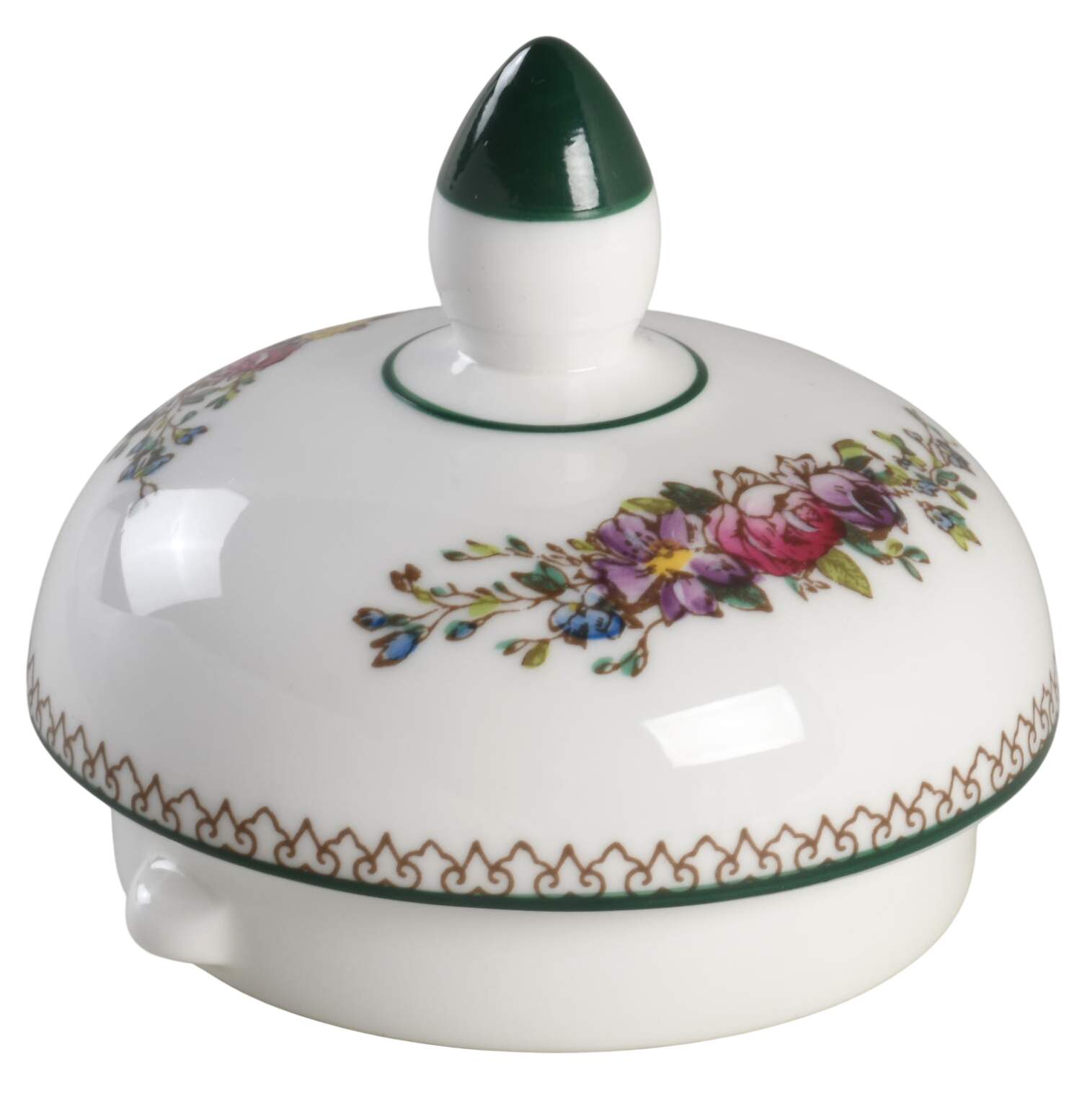 Columbia White (Center Medallion, Green Trim) Lid for Coffee Pot by Wedgwood-1